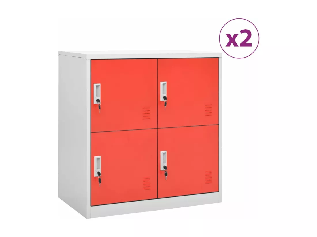 Armoires à casiers 2 pcs Gris clair et rouge 90x45x92,5cm Acier