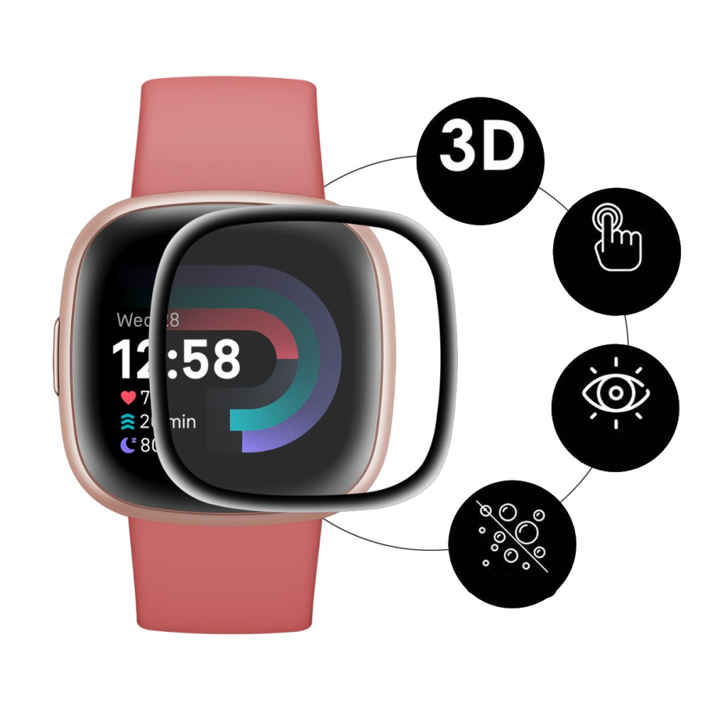 (2er Set) Fitbit Versa 4 / Sense 2 Vollbild Panzer Glas Display Schutz Rahmen - Schwarz