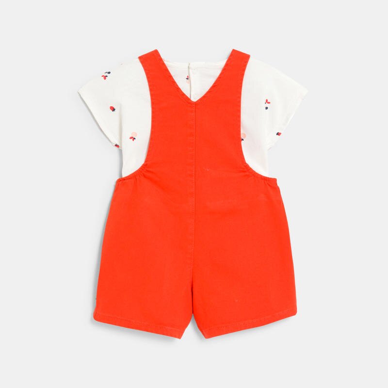 Salopette twill et t-shirt fraises rouge bébé fille Gris ou noir
