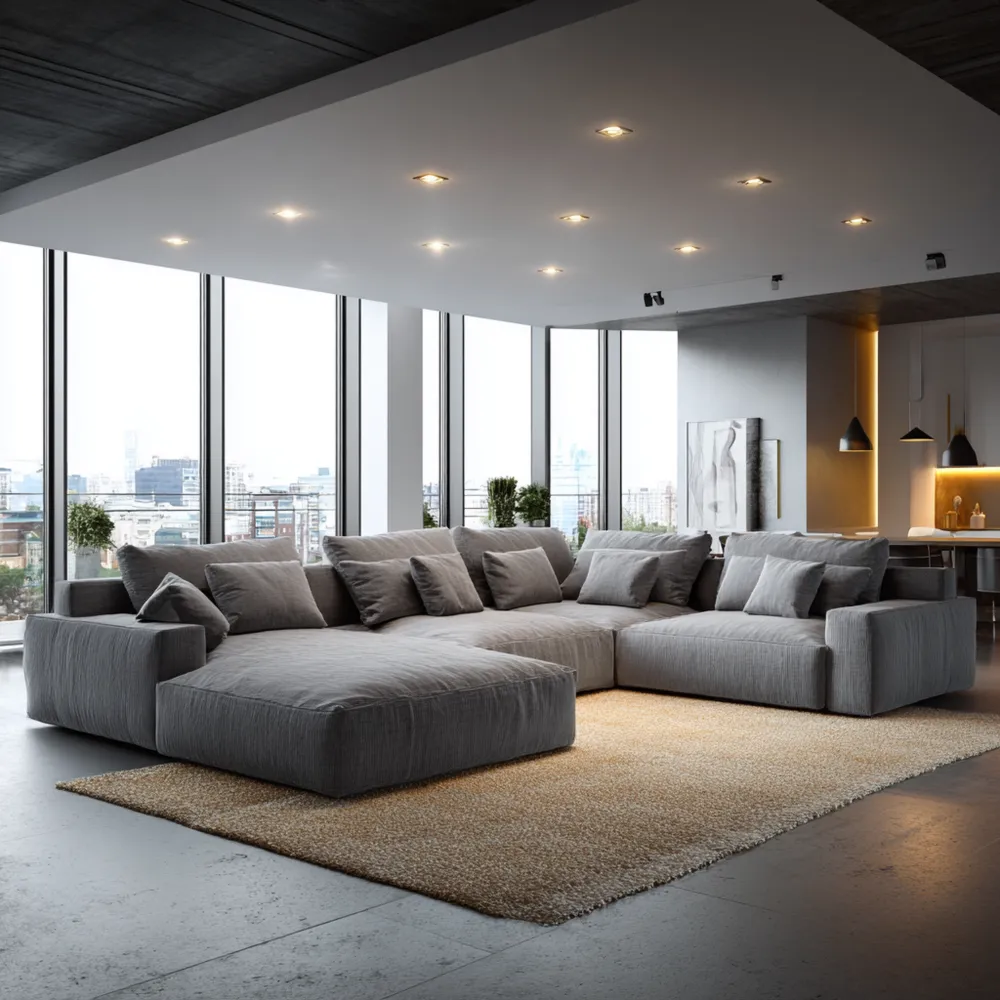 Modernes Ecksofa Stoff 320x180x85 cm – Hellgrau
