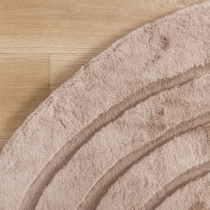 Rond hoogpolig vloerkleed - Carvy Curves Taupe