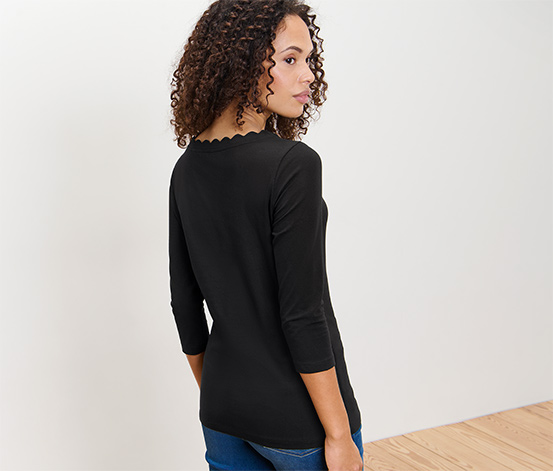 Shirt mit 3/4-Arm, schwarz