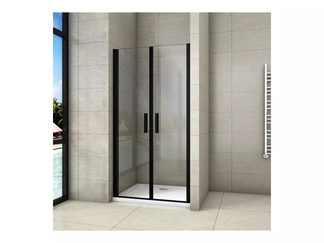 Porte de douche battante 100x200cm profilé noir mat Porte de douche Hauteur 200cm en 8mm verre securit anticalcaire