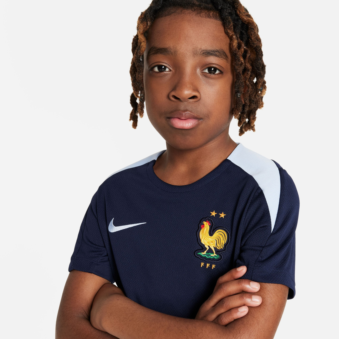 Nike Frankrijk Strike Trainingsshirt 2024-2026 Kids Donkerblauw Lichtblauw