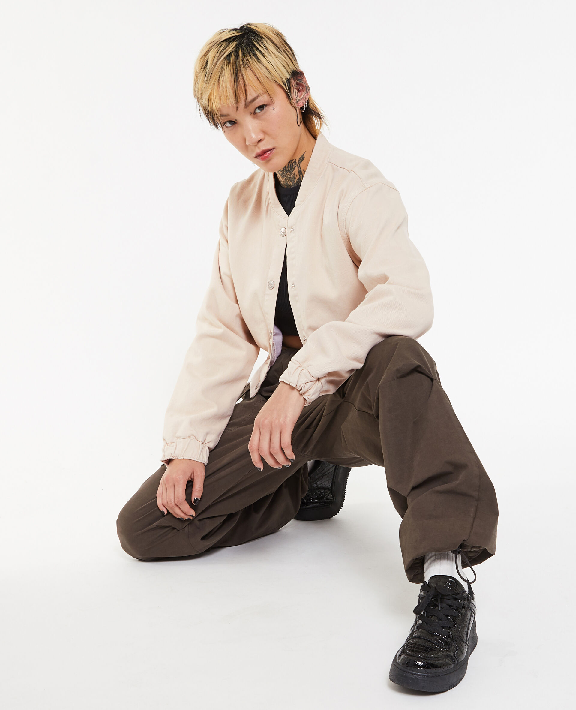 Bomber court en toile denim - Blanc