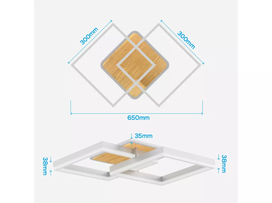 MODLICHT 40W Plafonnier LED Luminaire Salon Dimmable,Éclairage Plafonnier Blanc Chaud à Froid 3000K-6500K,3600LM Chambre,Salle Manger,Couleur Noyer