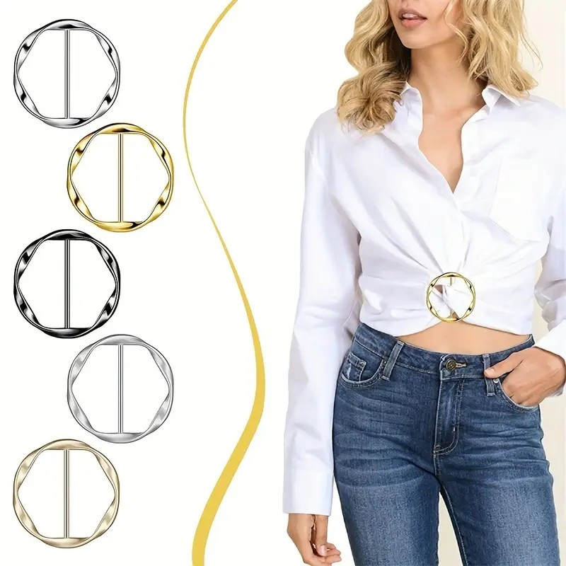 (5er Set) Metall T-Shirt Clip Ringschnalle Schal Knotenring Fashion Accessoire - Bunt
