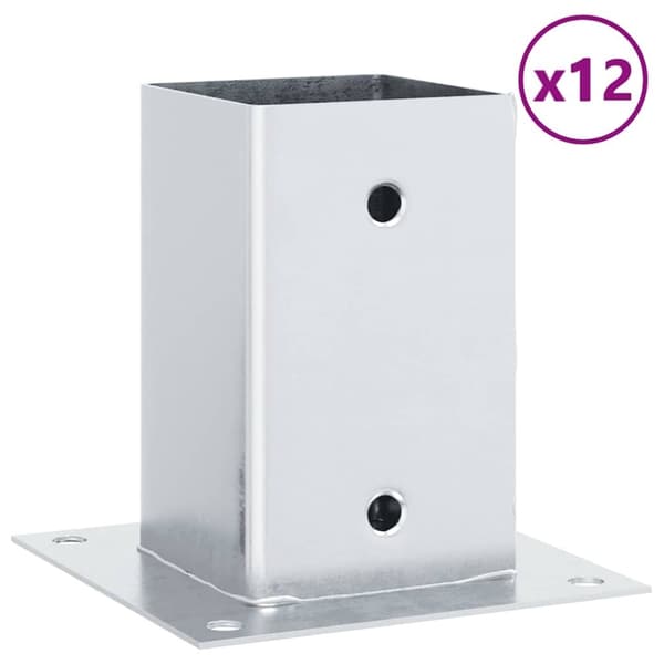 vidaXL Stolpebunner firkantet 12 stk sølv 81x81 mm galvanisert stål