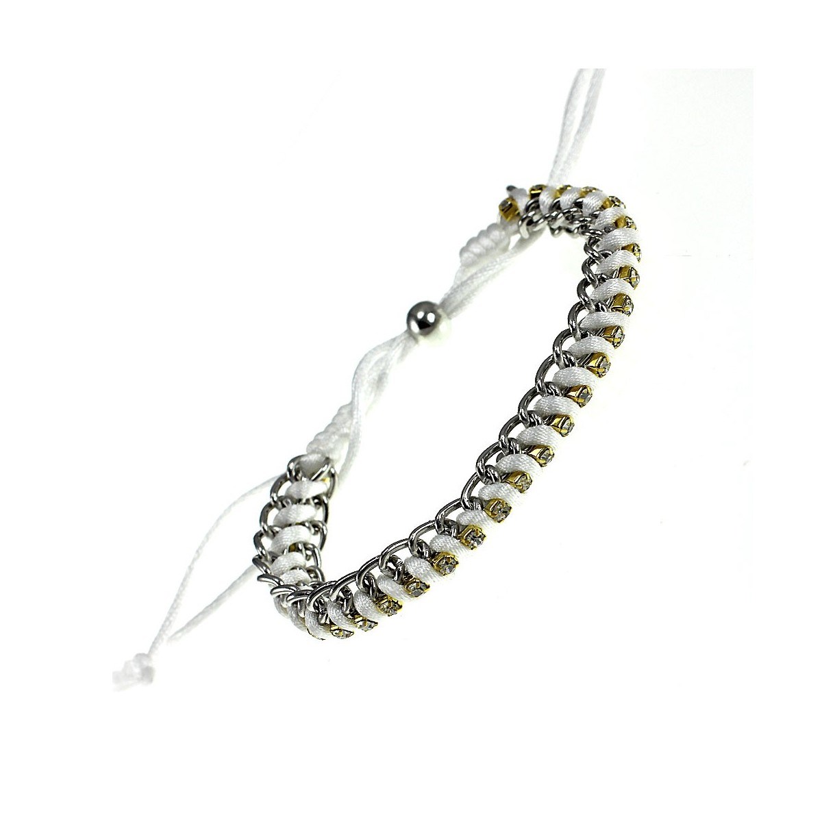 Bracelet tressé blanc orné de cristaux scintillants