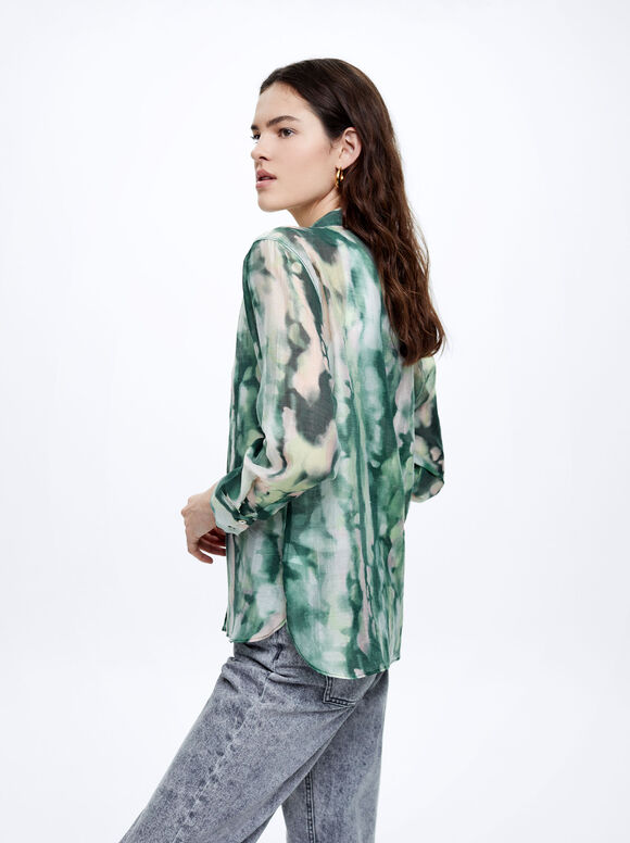 Camisa de liocel estampada - Marrom