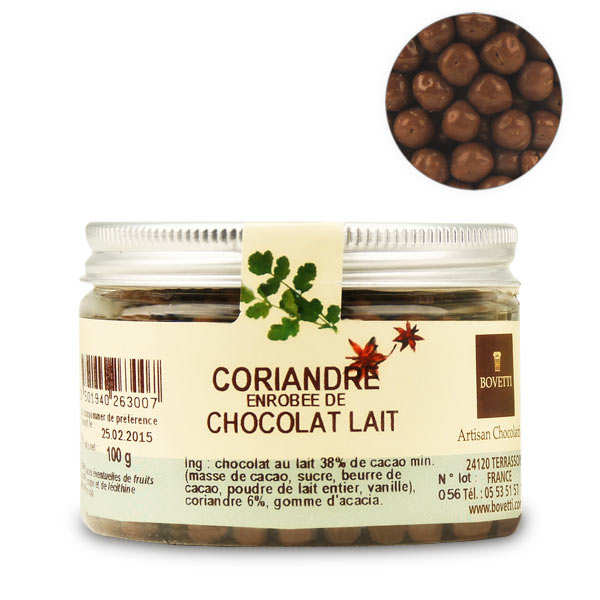 Chocolats apéritifs à la coriandre enrobés de chocolat au lait