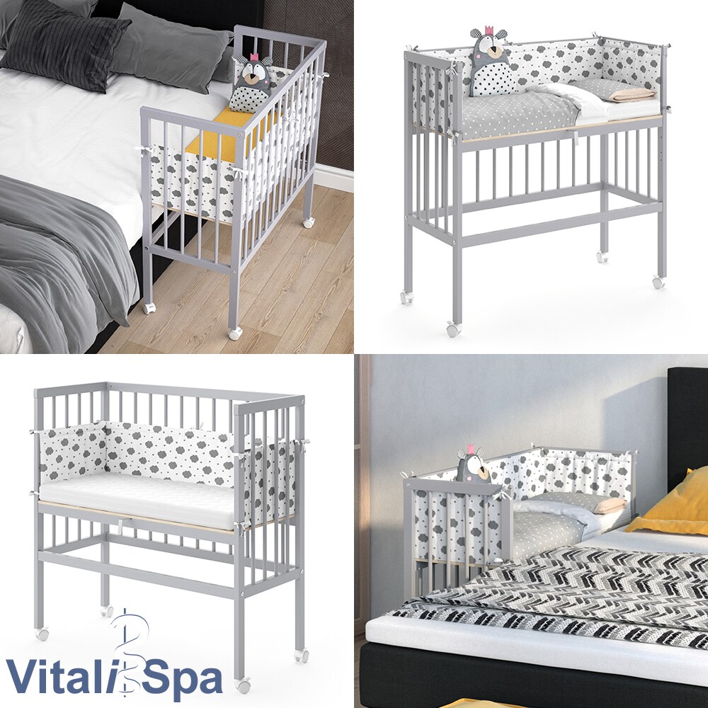 VITALISPA Beistellbett SOPHIE Grau Babybett Stillbett Stubenbett Nestchen Boxspringbett