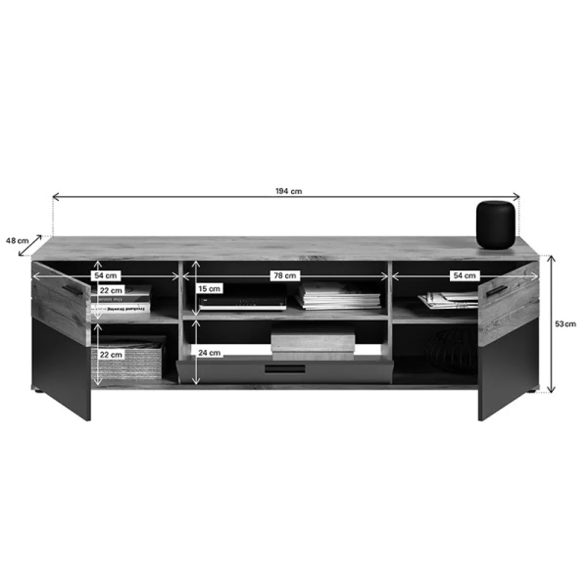 Dansmamaison Meuble TV SOMAN - Gris/Bois