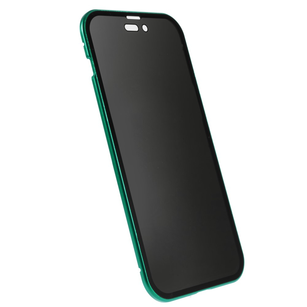 iPhone 14 Pro Magnetische Alu Schutzhülle mit Panzer Glas Backcover   Privacy Glas Displayschutz (Magnet-Technologie) - Grün