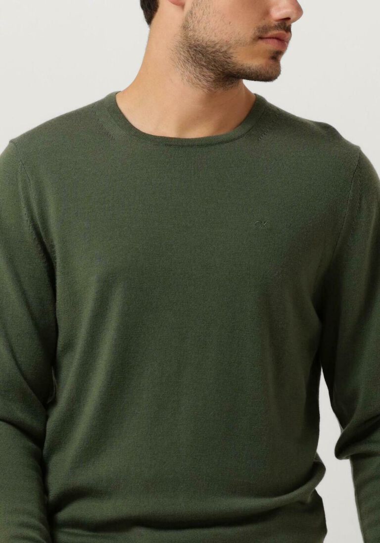 CALVIN KLEIN donkergroene calvin klein trui merino crew neck sweater