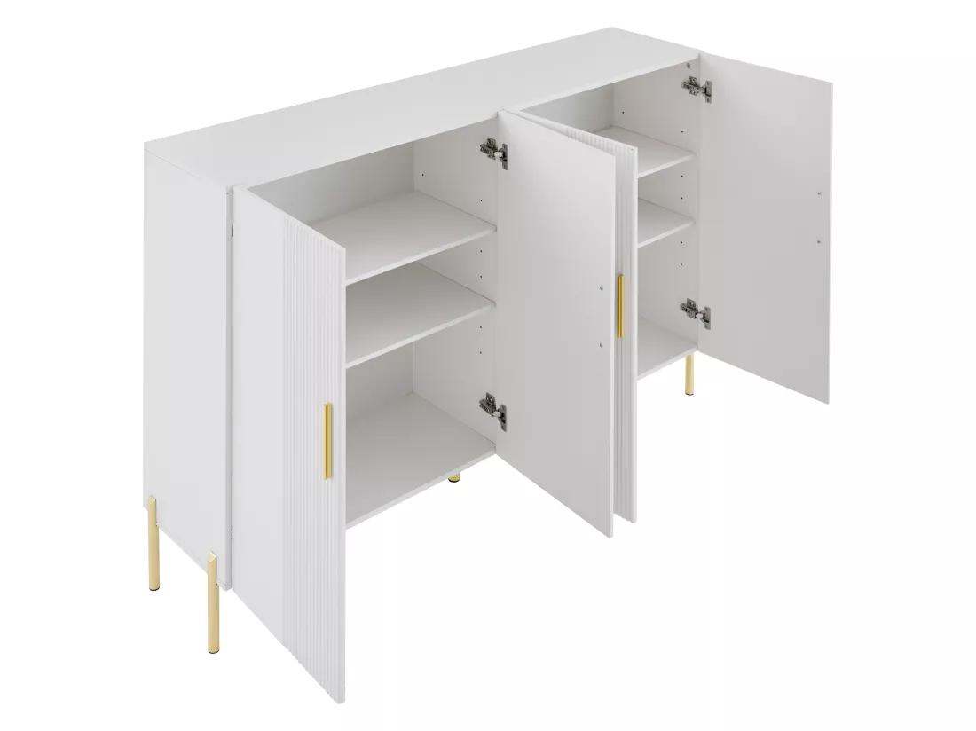 Buffet 160x35x100cm - 4 portes - en panneaux de particules - Blanc