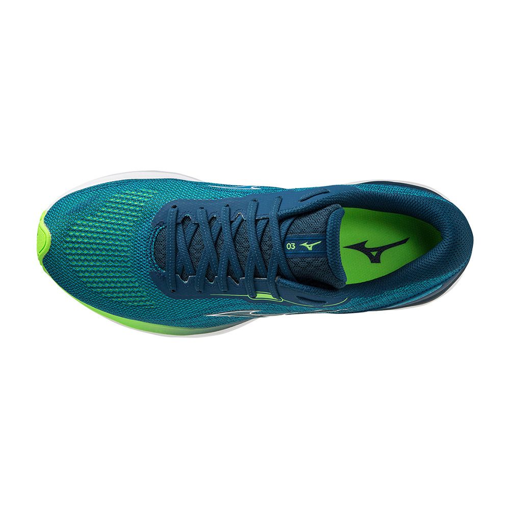 Mizuno WAVE SKYRISE 3 - Chaussures running Homme algiersb/wht/greengecko