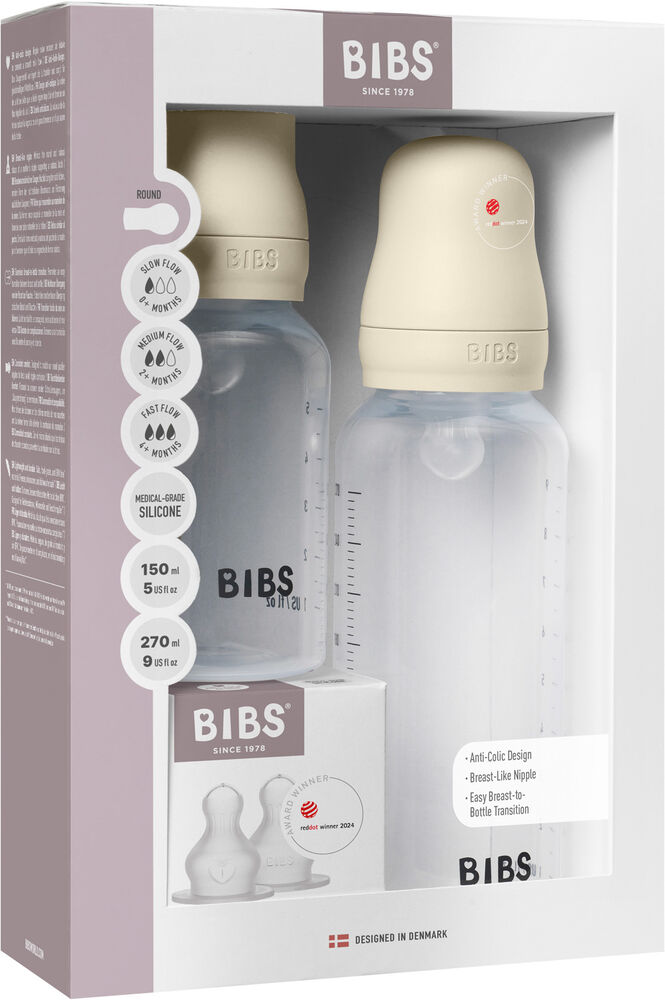 BIBS Grow and Flow Tåteflaske Sett Silicone 150/270 ml, Ivory