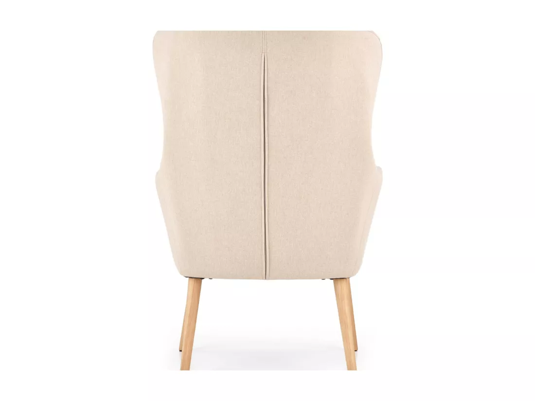 Fauteuil rembourré en tissu beige avec dossier haut et pieds en bois de caoutchouc WISH