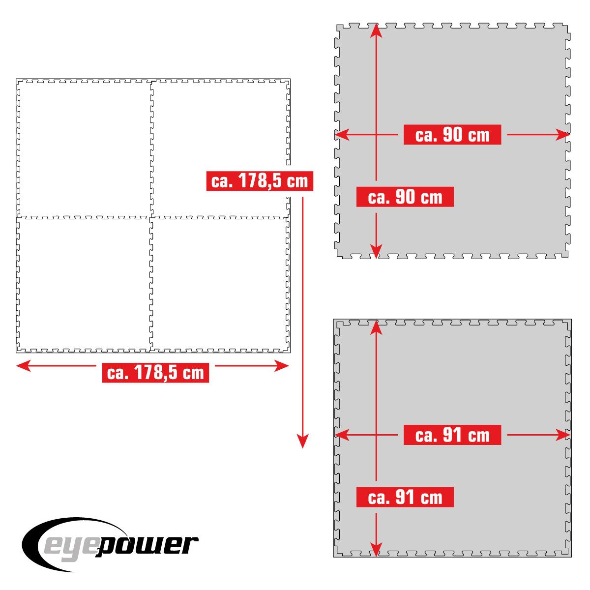 eyepower Fitnessmatte 4er Set 90x90x2 cm