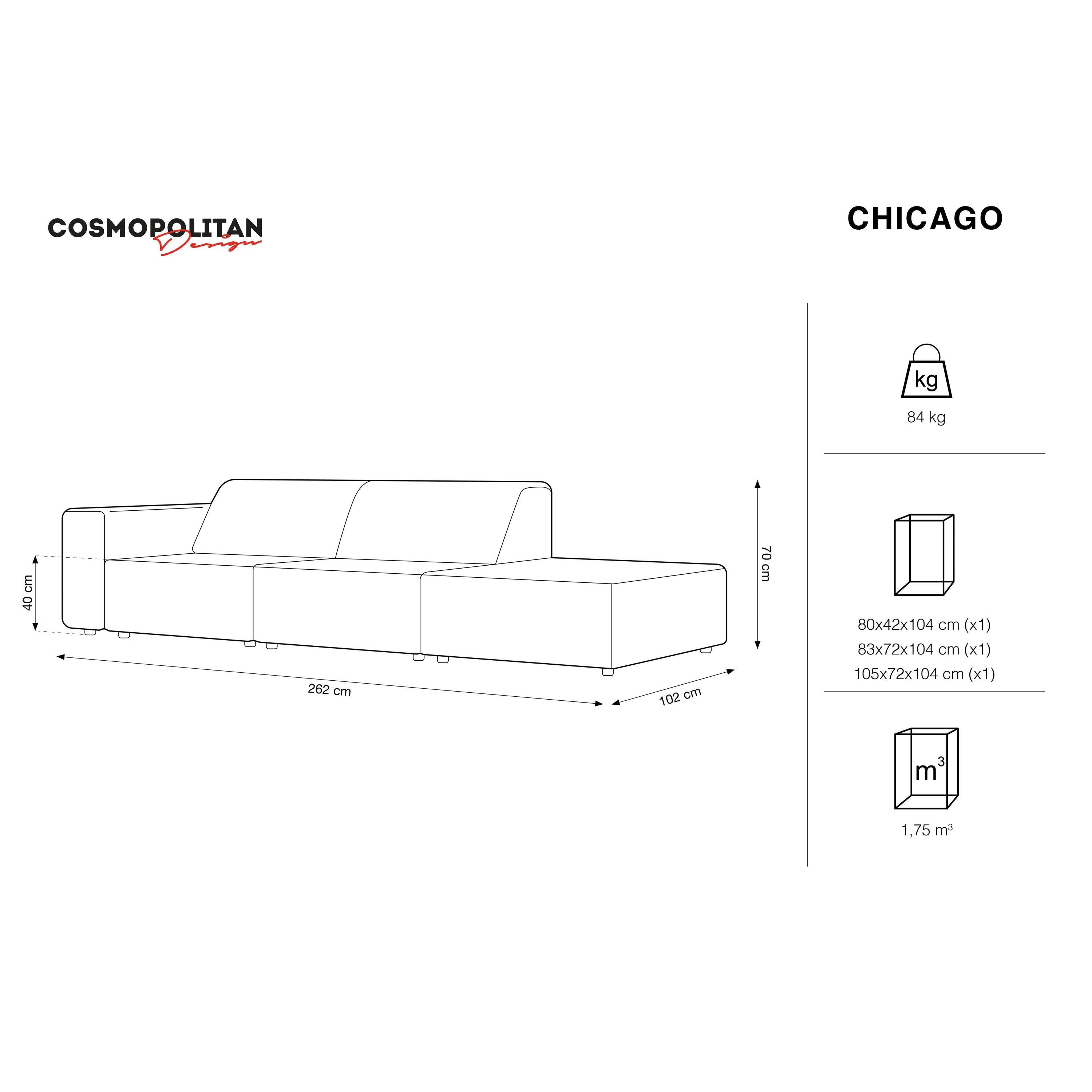 Cosmopolitan Design Chicago 4-zitsbank Rechts Open - Velvet - Flessengroen