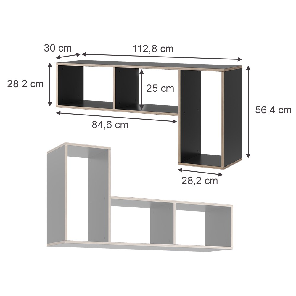 Vicco Regal Tetris 112,8 x 56,4 cm Anthrazit Nordik 2er-Set Standregal modern
