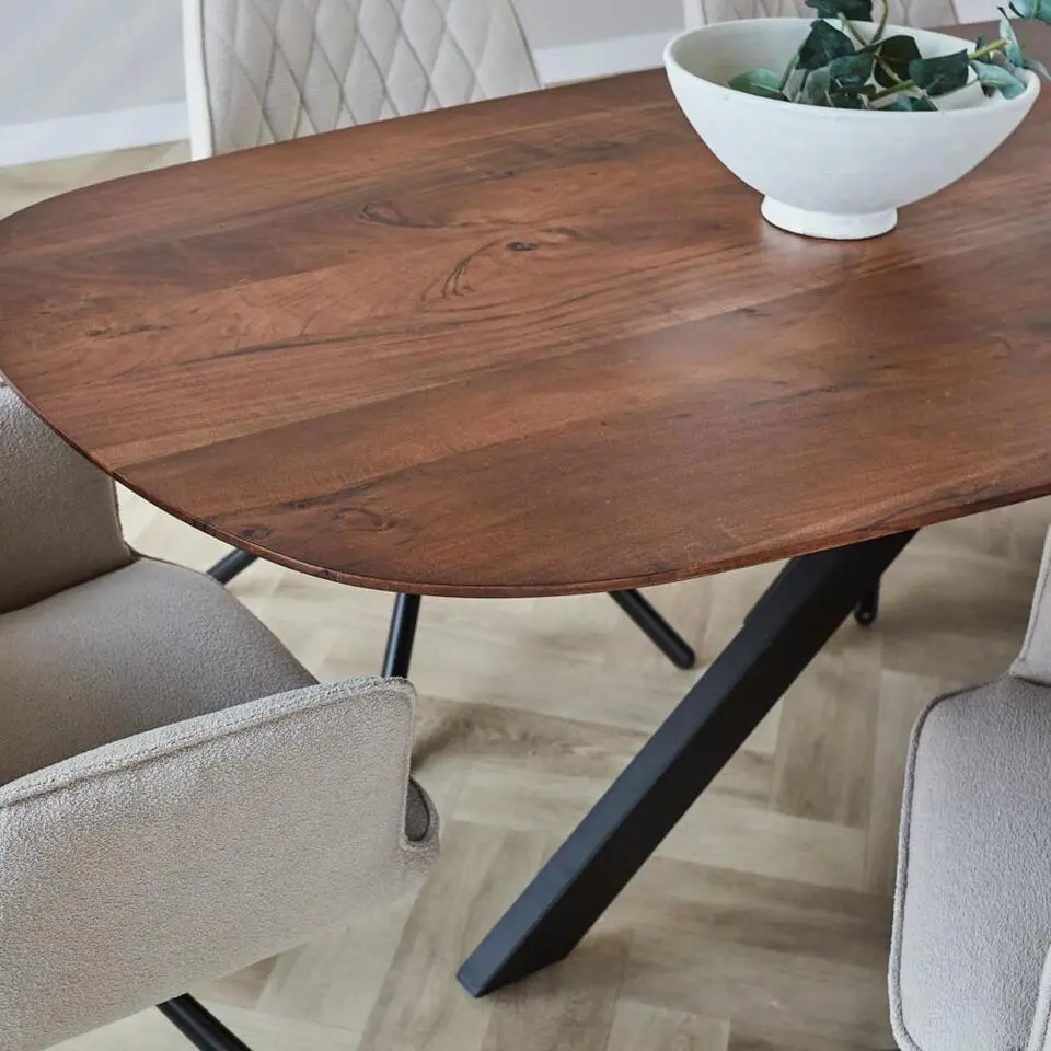 Eettafel deens ovaal Paris walnoot finish 220x100 cm - Hout - Bruin