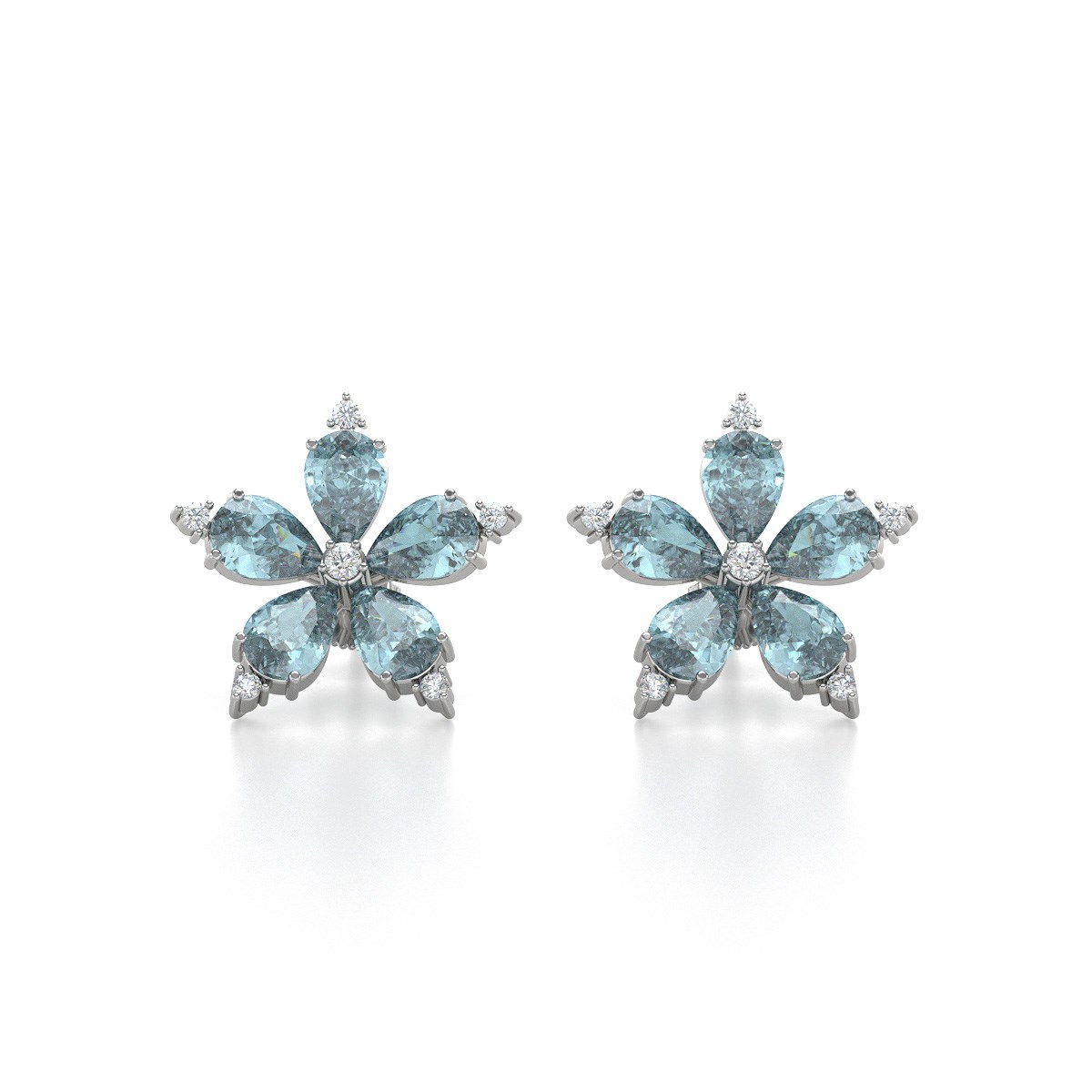 Boucles d'oreilles ADEN Fleur Aigue-Marine et Diamants sur Argent 925 4.52grs