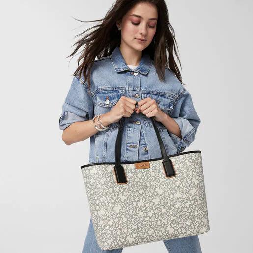 Bolsa tote grande Kaos Mini bege e preta com nécessaire.