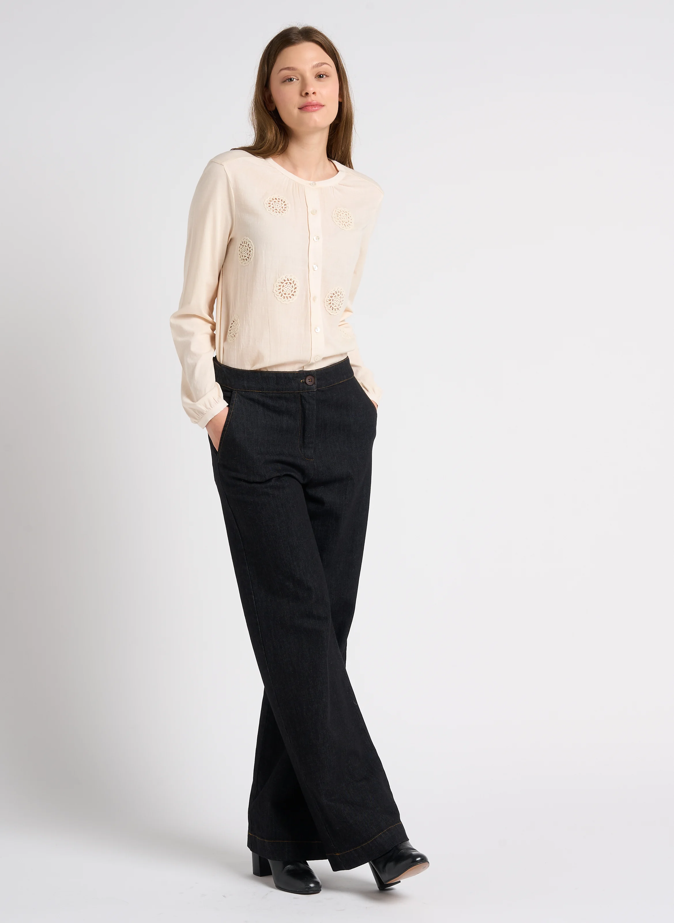 Jean large en coton mélangé | Bleu