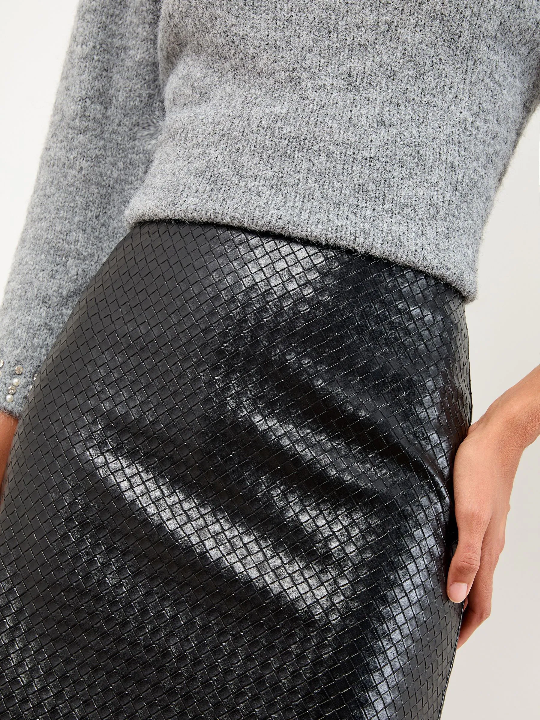 Black Faux Leather Woven Texture - Lipsy - Minirok