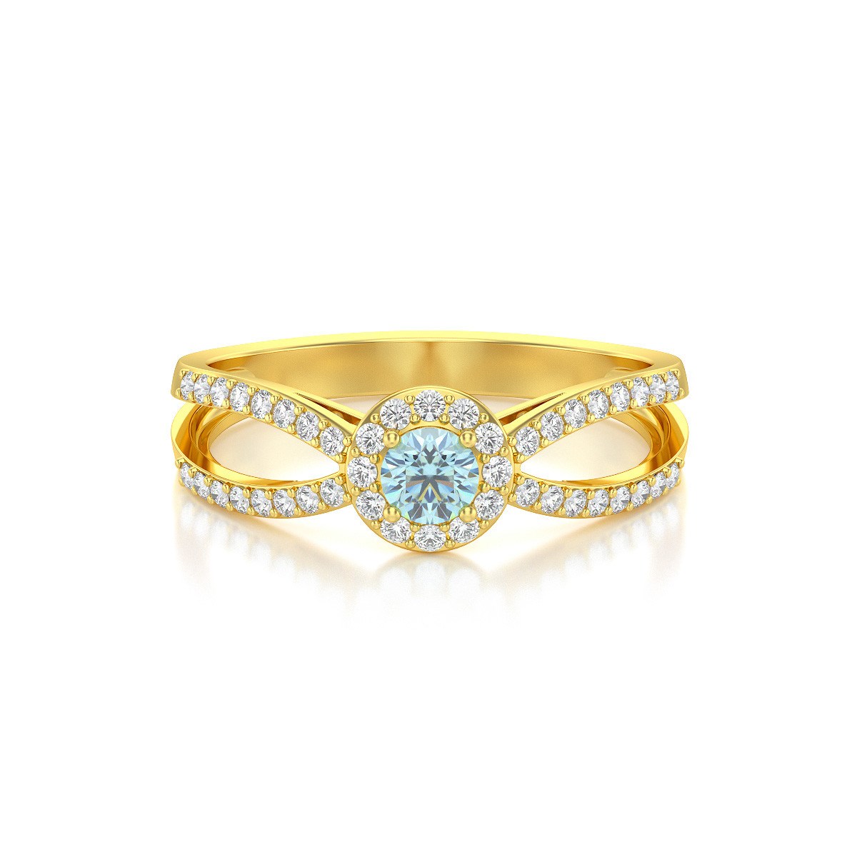 Bague ADEN Or 585 Jaune Aigue-Marine et diamants 2.282grs