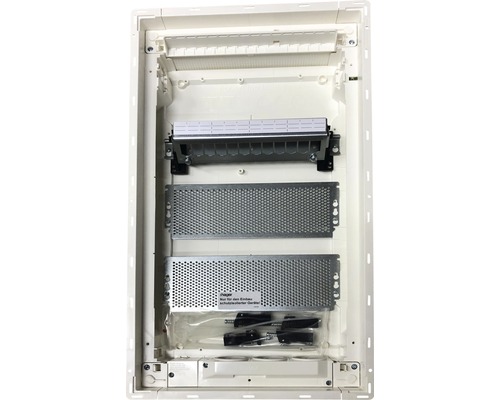 Hager VH36NW Volta Multimedia IP30 kunststof hollewanddoos, 3-rijig, met gesleufde stalen deur, BxHxD 305x515x96 mm, grijs