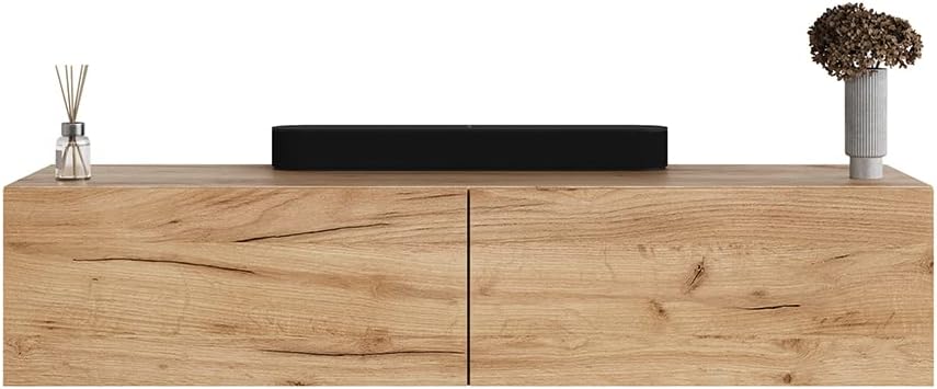 Planetmöbel Flur Möbel Garderobe Hängeschrank 1x 140 cm Gold Eiche, Kompaktgarderobe mit Klappe als Stauraum, Wandgarderobe hängend oder stehend, 37,8T x 140B x 32,5H cm