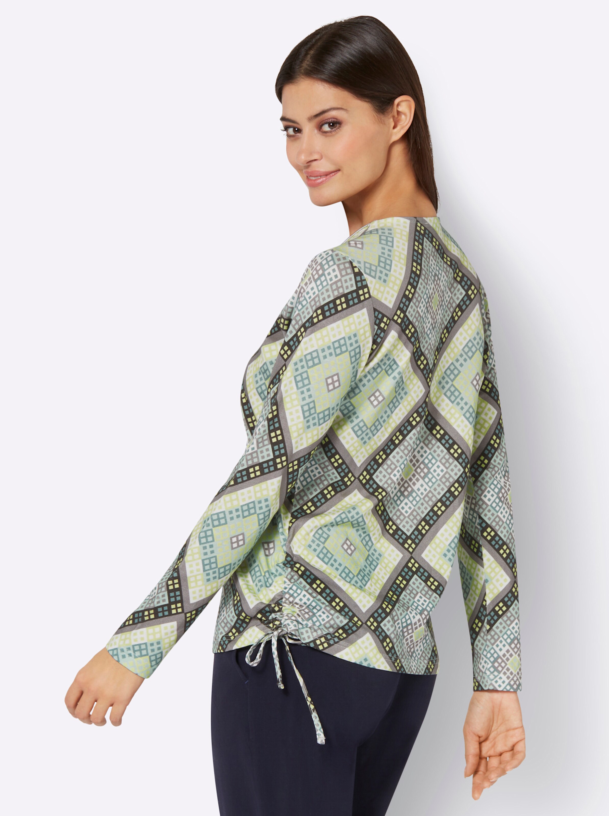 Druck-Shirt in kalkmint-grau-gemustert