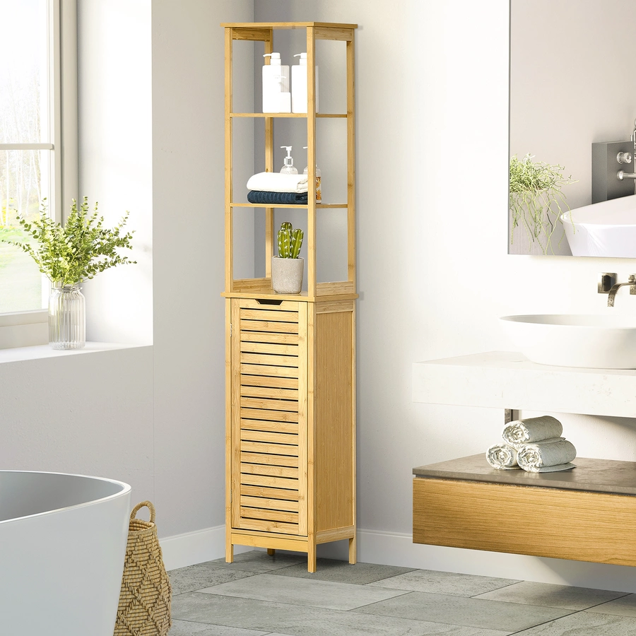 kleankin Badezimmerschrank mit 3 Ablagen natur