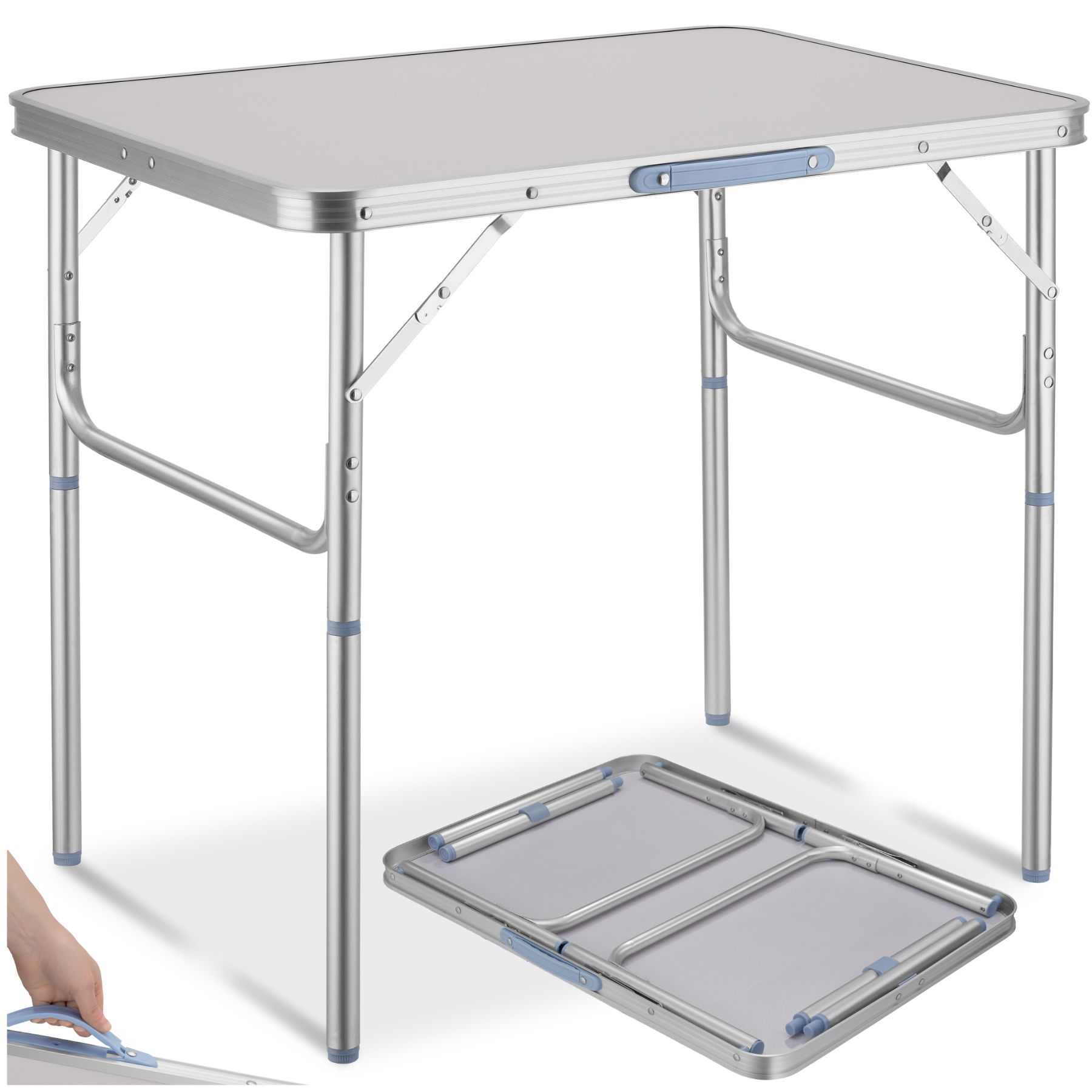 tectake® Campingtisch, klappbar, anschraubbare, höhenverstellbare Beine und Füße, 75 x 55 x 68 cm