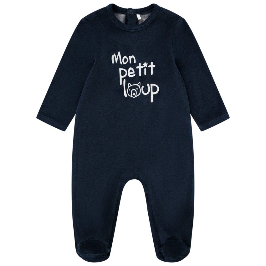 Dors-bien en velours print fantaisie pour bébé garçon - Bleu marine