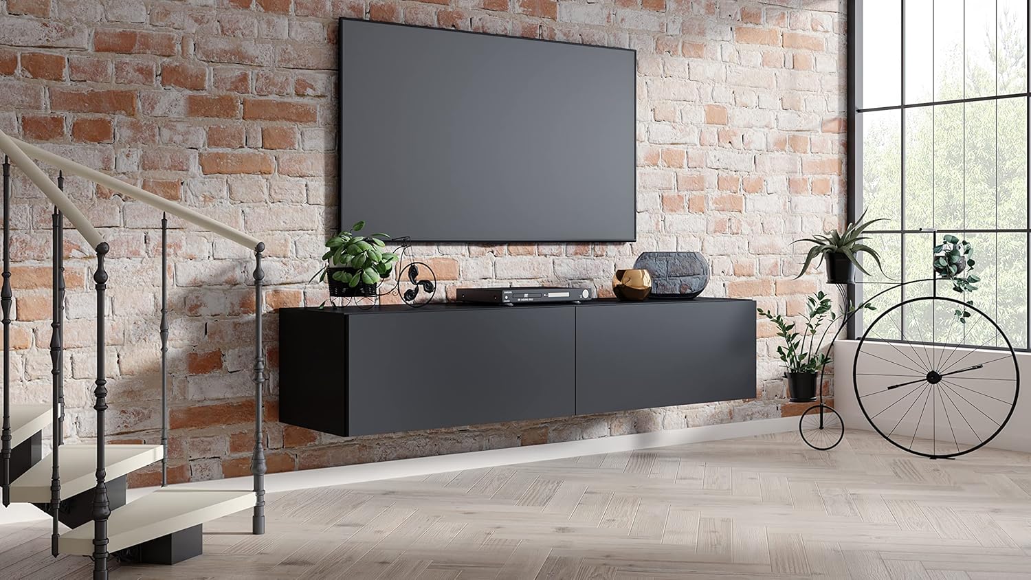 4housedesign® TV Board Lowboard Hängend | Fernsehschrank tv Sideboard Wohnzimmer | Lowboard Wohnzimmer fernsehregal tv Board Hängend tv Shrank tv 55 Zoll - TV Lowboard Schwarz Mat 120cm