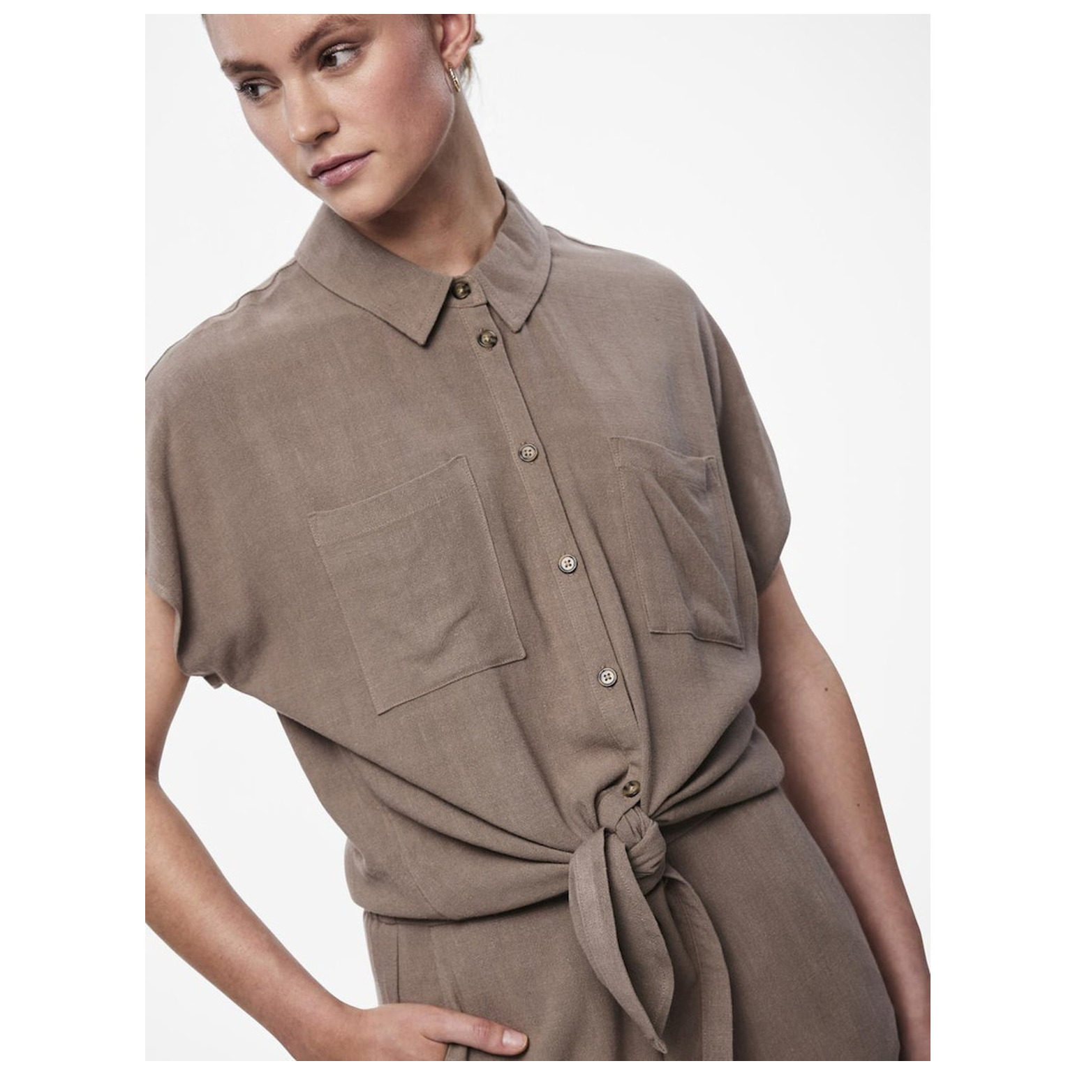Pieces PCVINSTY SS LINEN TIE SHIRT NO