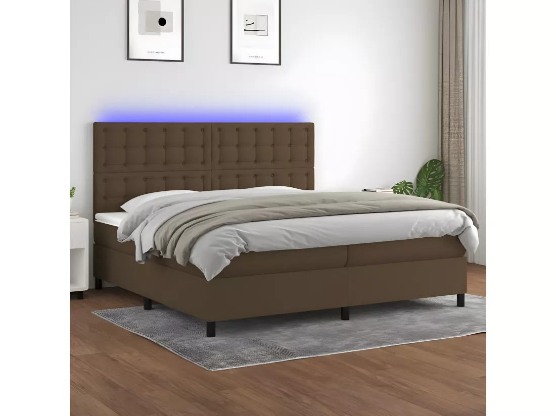 Sommier tapissier matelas et LED Marron foncé 200x200 cm Tissu