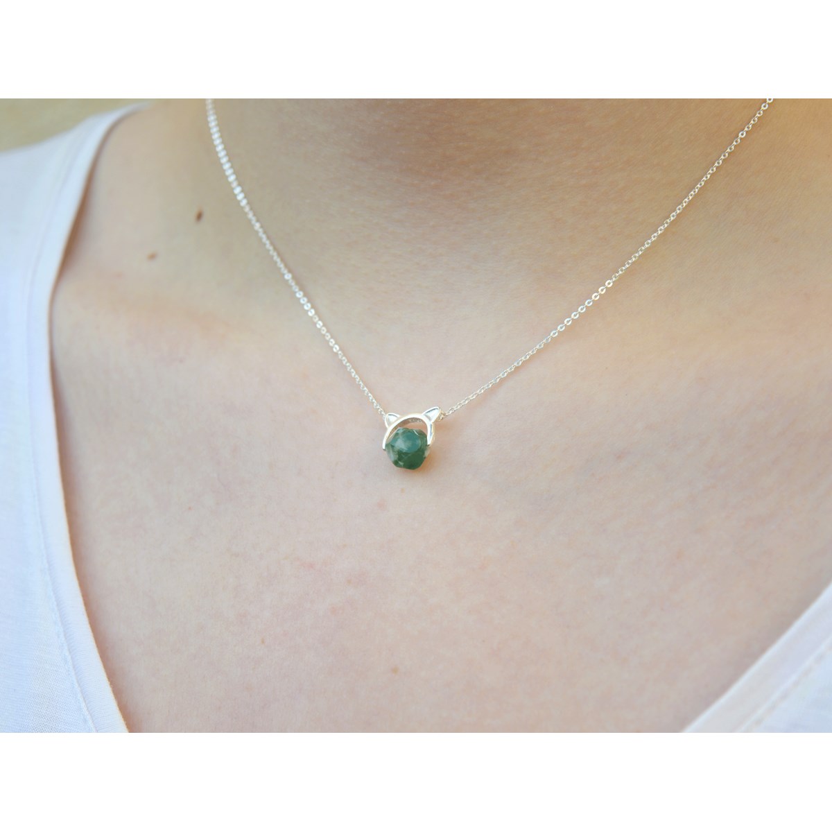 Collier orné de perles d'Agate verte argent 925