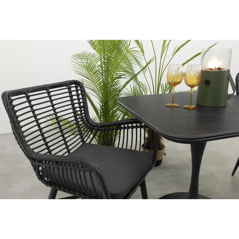 Jasmine/Toscara bistroset 80x80 cm. - Zwart/Keramiek