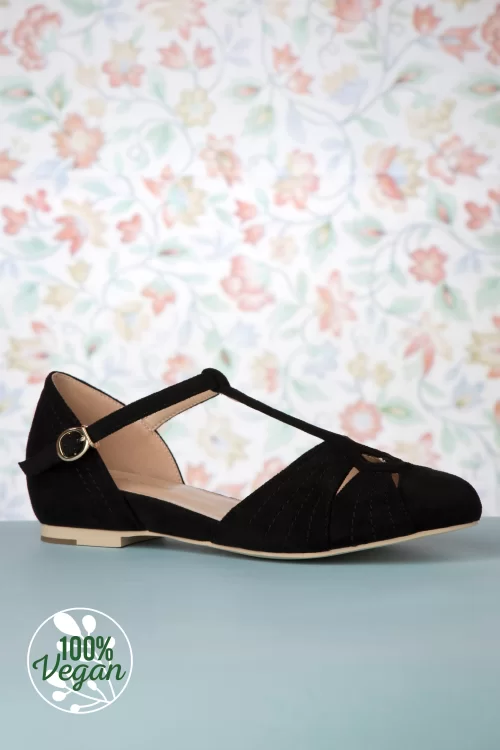 Charlie Stone London T-strap flats in zwart