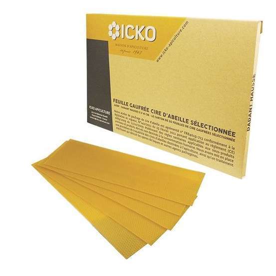 Cire gaufrée dadant hausse : hauteur 13cm et longueur 41cm carton 1kg