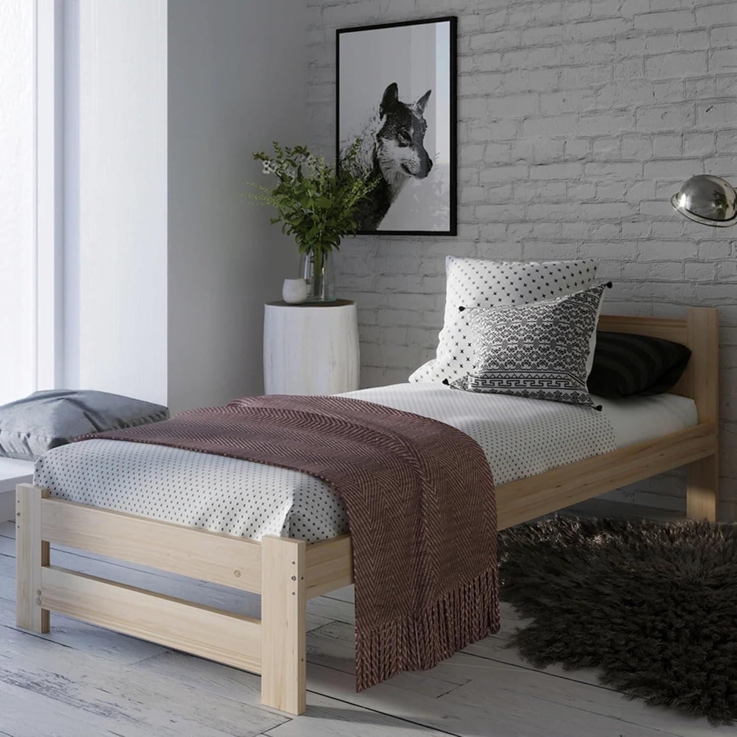 Home Collective Holzbett 90x200 cm mit Lattenrost Modern Bett Kiefer Massiv Bettgestell Einzelbett Massivholzbett Klassisch Komfortabel & Langlebig Skandinavisch Boho Landhaus Kopfteil mittel Natur