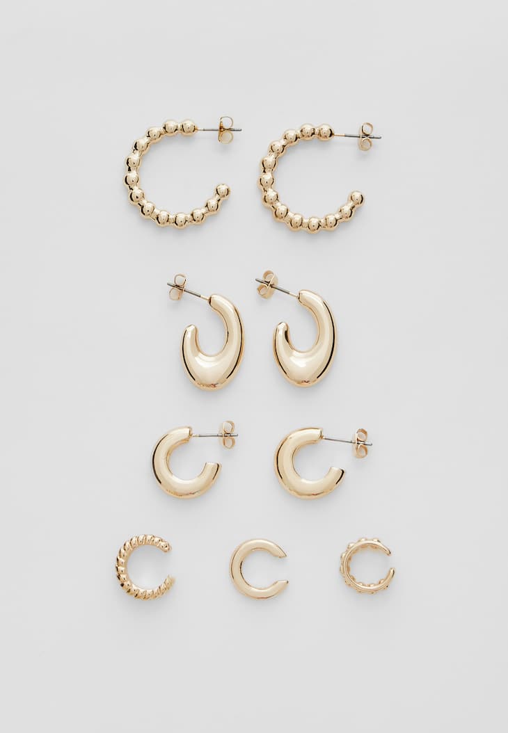 Conjunto de 3 brincos e ear cuffs