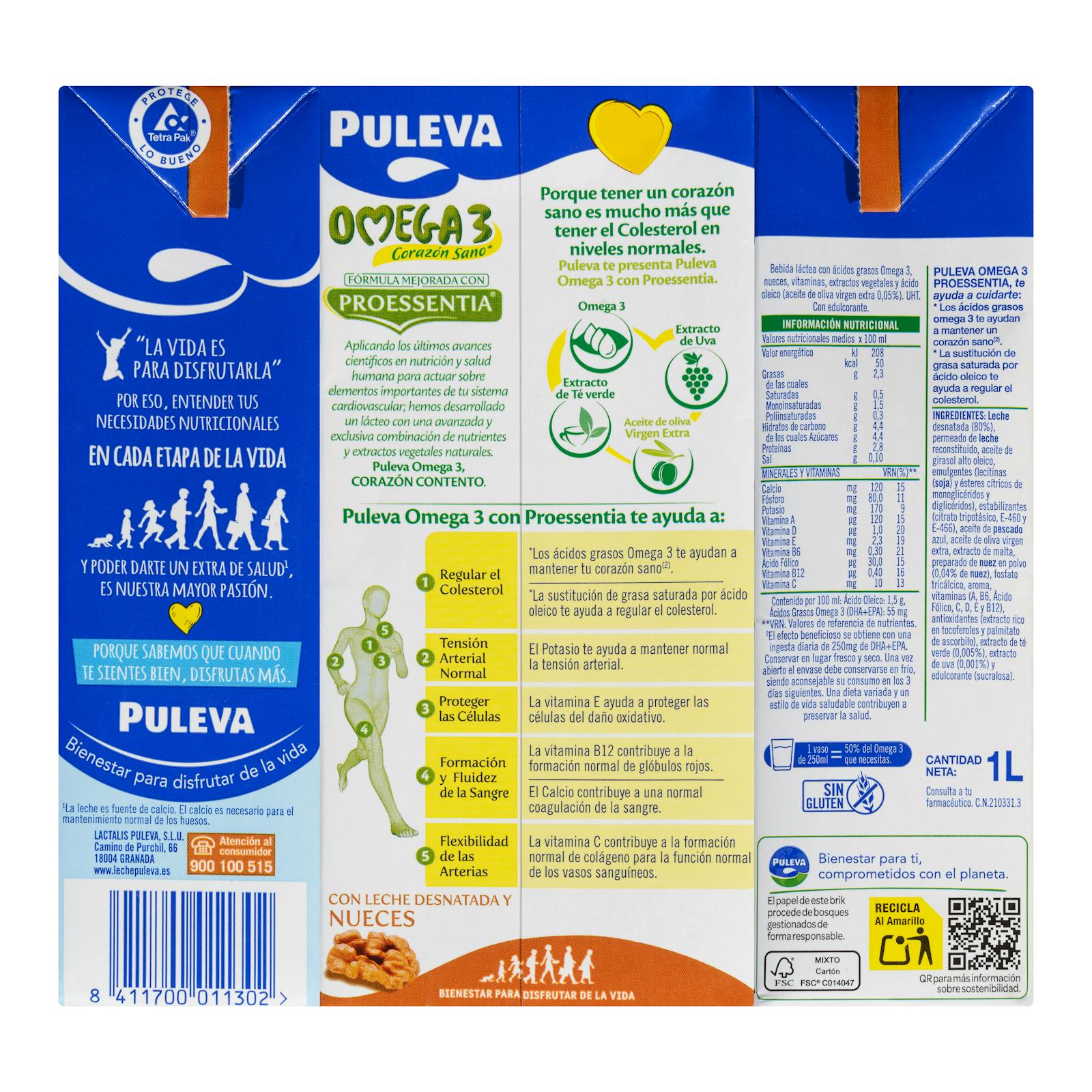 Boisson lactée Omega 3 Puleva aux noix et au lait écrémé