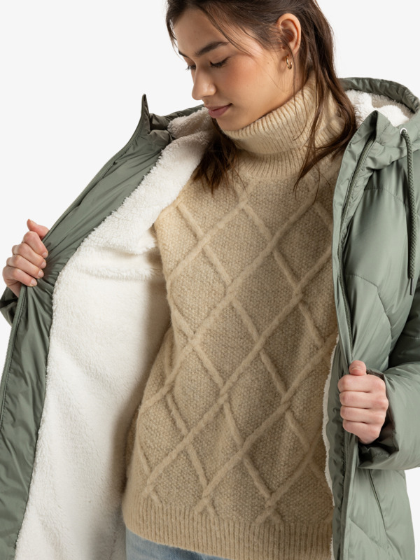 Better Weather Veste longue à capuche Vert Femme
