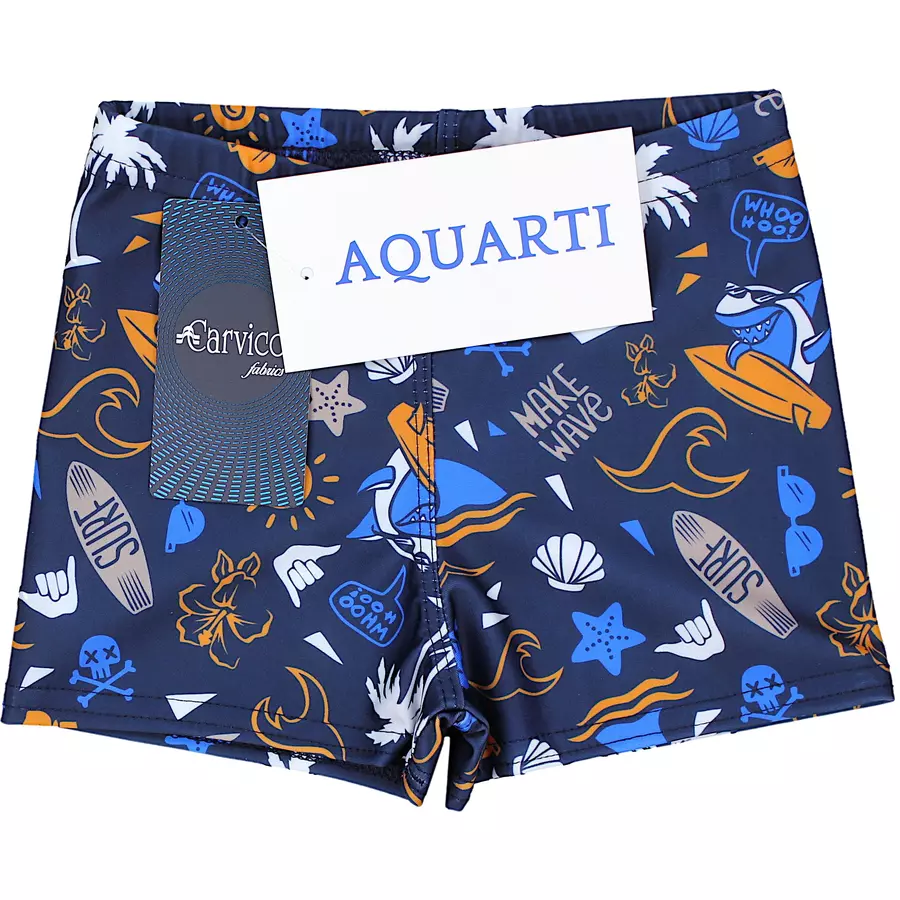 Aquarti Jungen Badehose Gestreift mit Motiven dunkelgelb